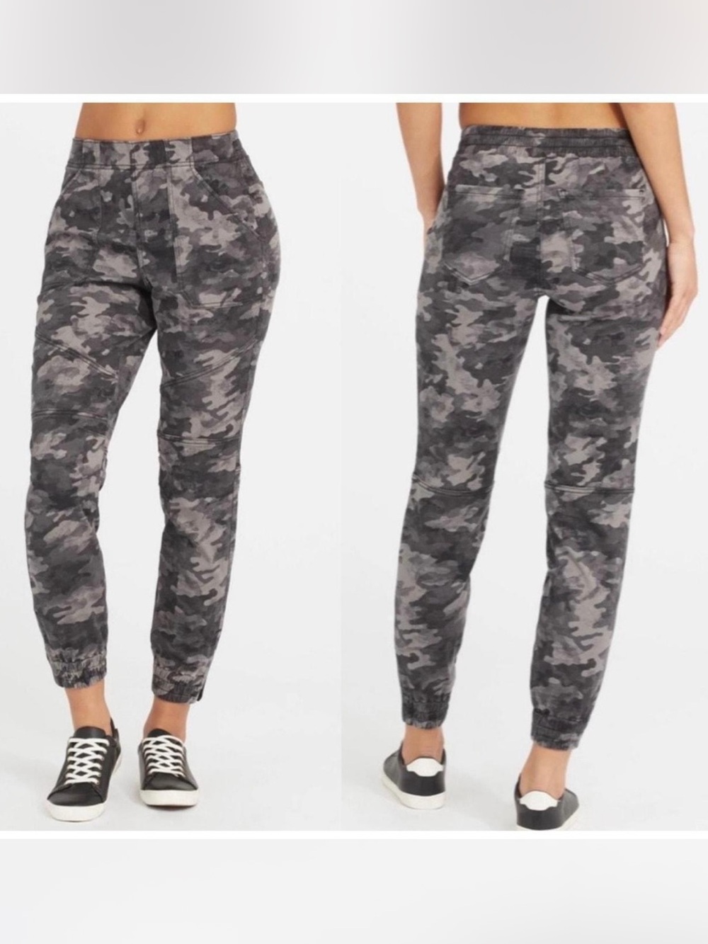 Spanx Stretch Twill Cargo Jogger Pants in Gray Black Camo Women Small